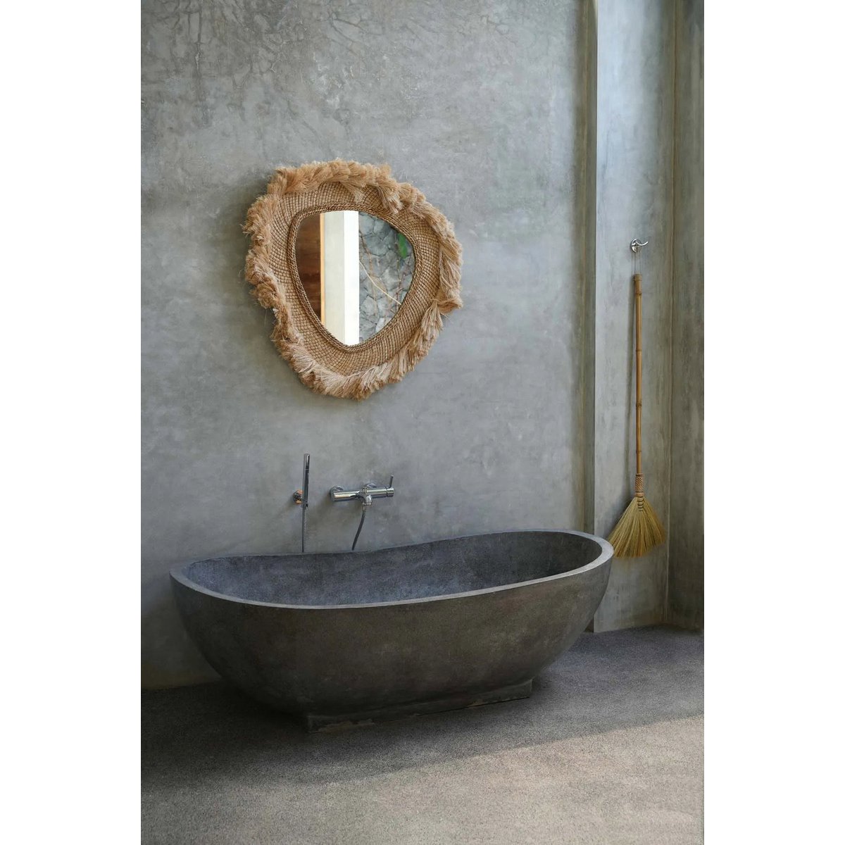 Grass-framed wall mirror, beige - large, 80 cm