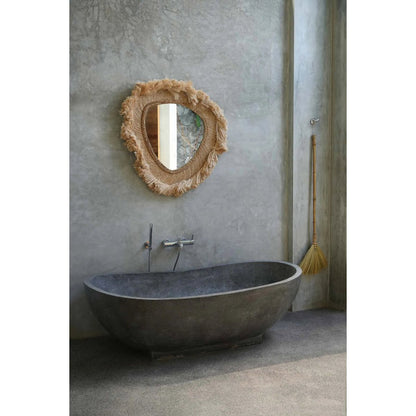 Grass-framed wall mirror, beige - large, 80 cm