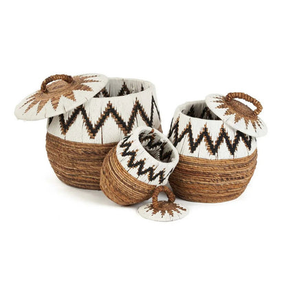 Palm leaf storage basket, natural white - S