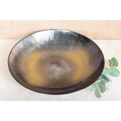 Glass and ceramic shallow bowl 40 cm - brown and yellow