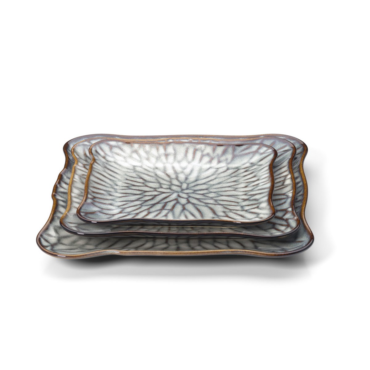 Ceramic square plate, grey, medium - Lotus Ice