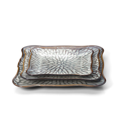 Ceramic square plate, grey, medium - Lotus Ice