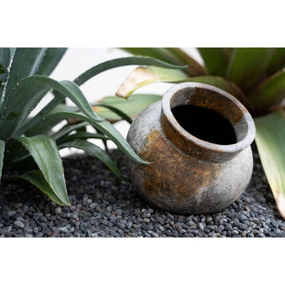 Terrakottavase, Antikgrau, klein – runde Form