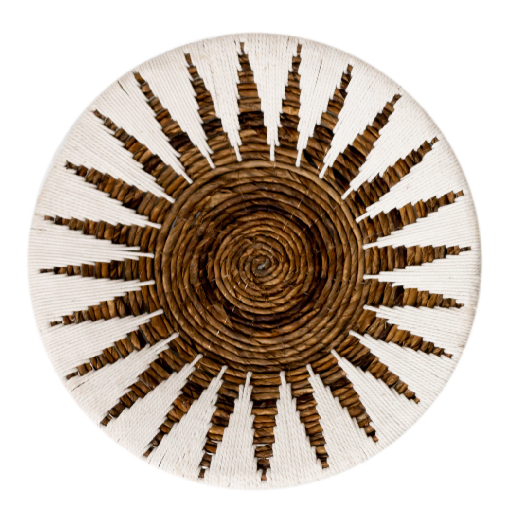 Woven wall circle MADALA, Ø40 cm – cotton and jute, geometric pattern