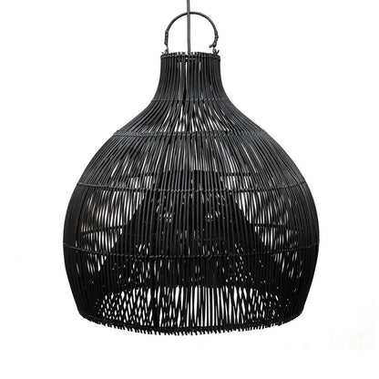 Sort pendelskærm af rattan, 50 cm - håndvævet