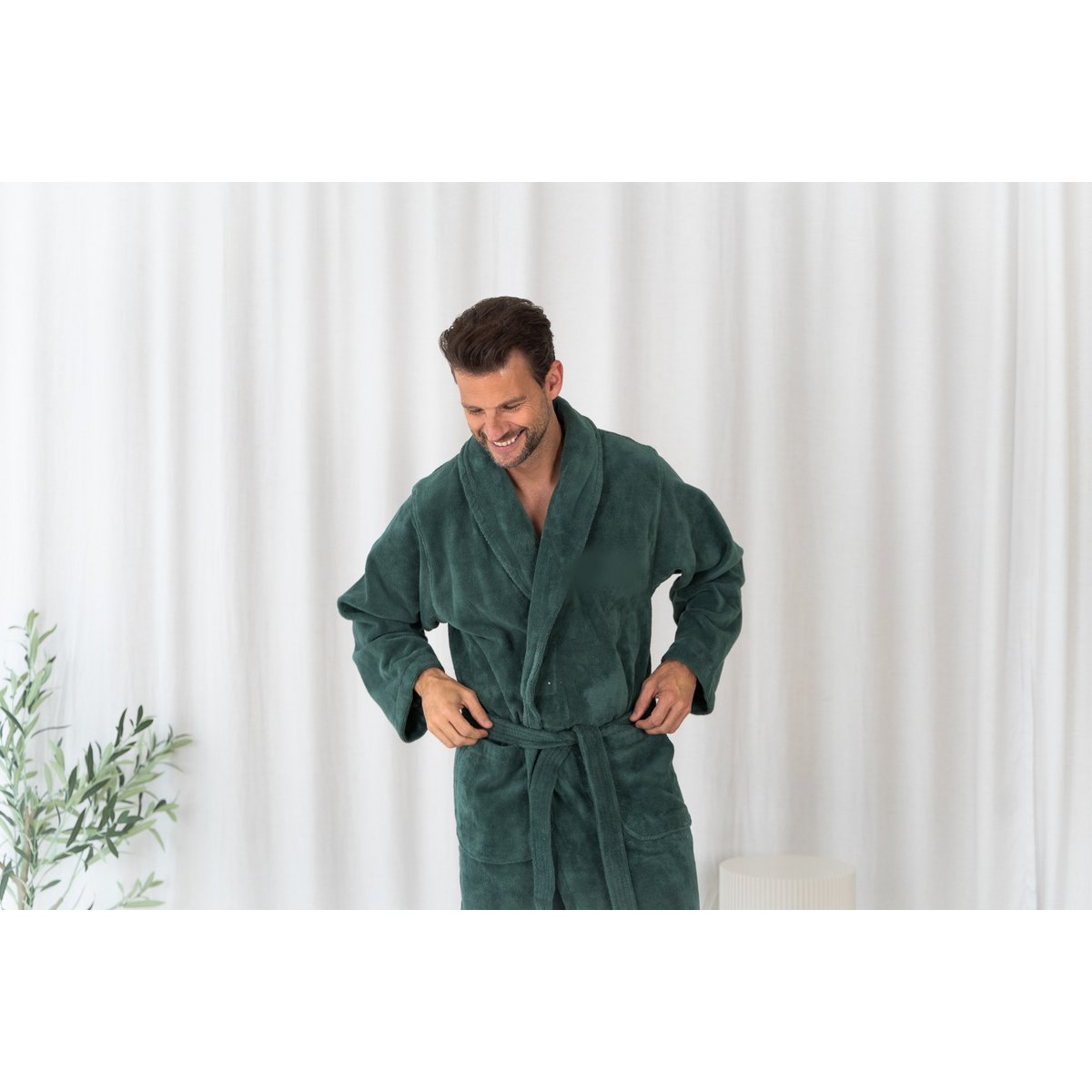 Teddy Bathrobe, S, eucalyptus - fleece & cotton