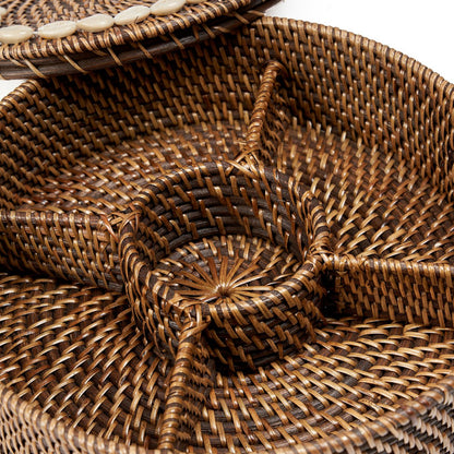 Rattan compartment basket, natural brown