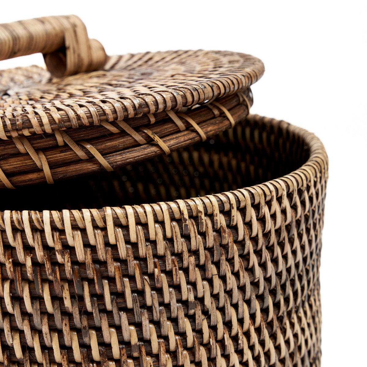 Rattan storage bin, low - Natural brown