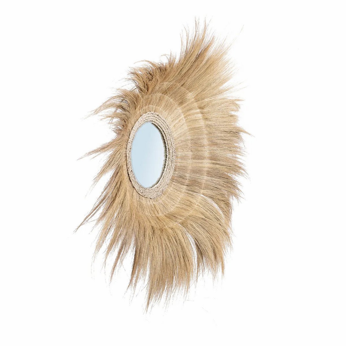 Glass mirror, grass frame, round, 90 cm - natural