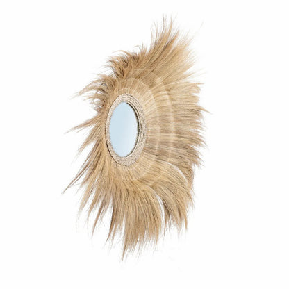 Glass mirror, grass frame, round, 90 cm - natural