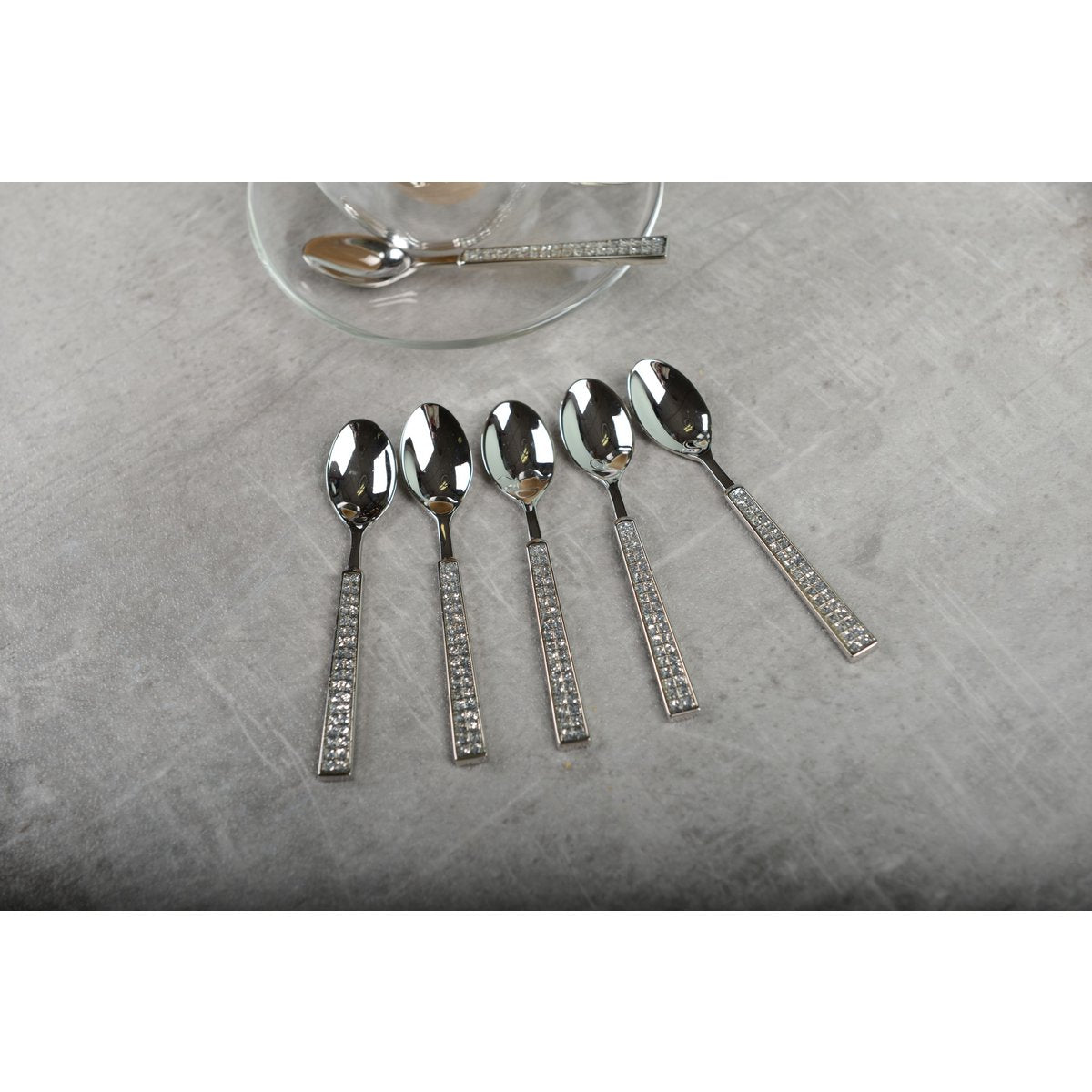 Steel dessert spoons, set of 6 - silver