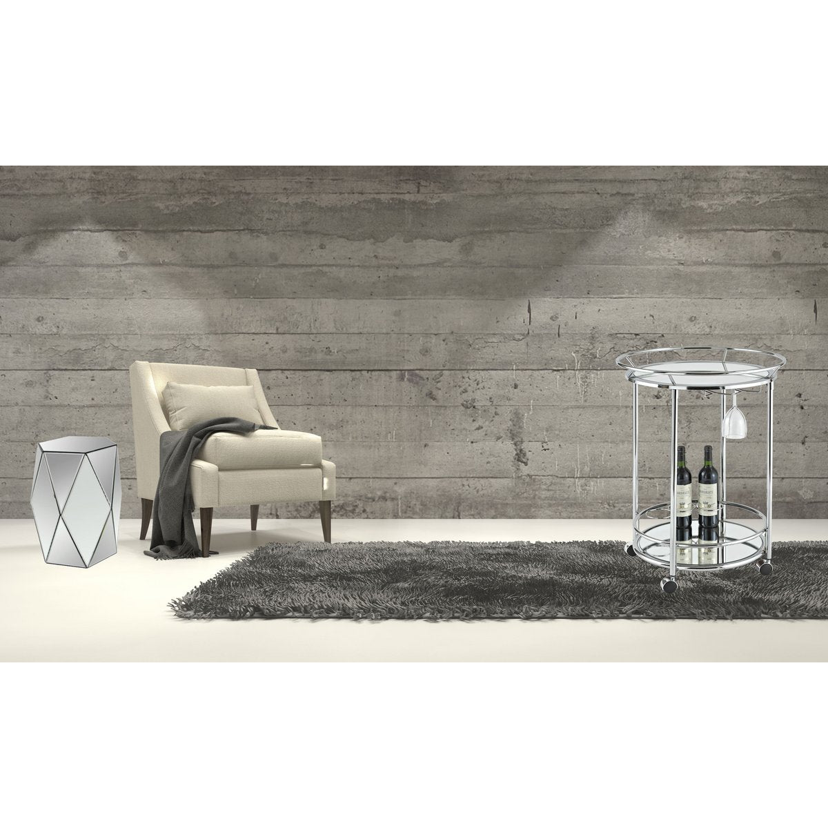 Stainless steel mirror tray table 56.5 cm - on casters