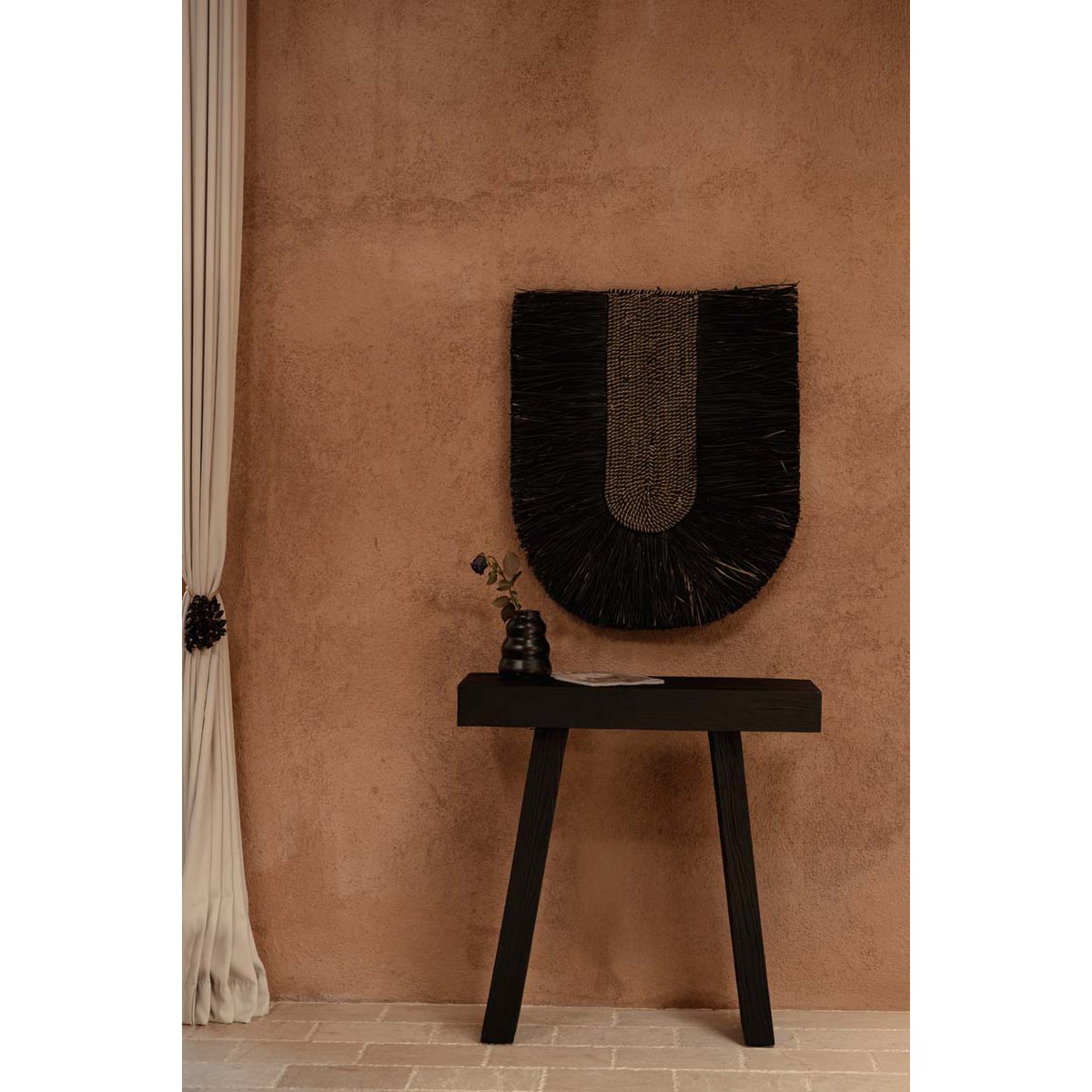 Grass wall circle, woven, 74 cm, black - handmade