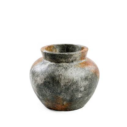Terrakottavase, Antikgrau, klein – runde Form