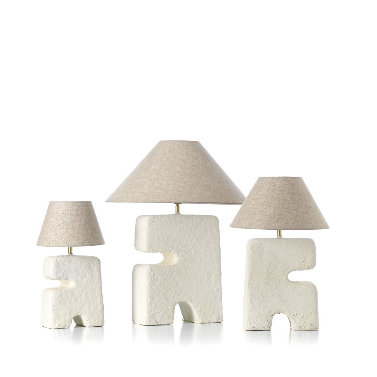 Papier-mâché table lamp, white, medium - handmade