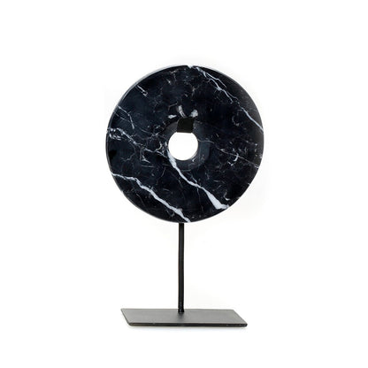 Black marble disc on stand - M