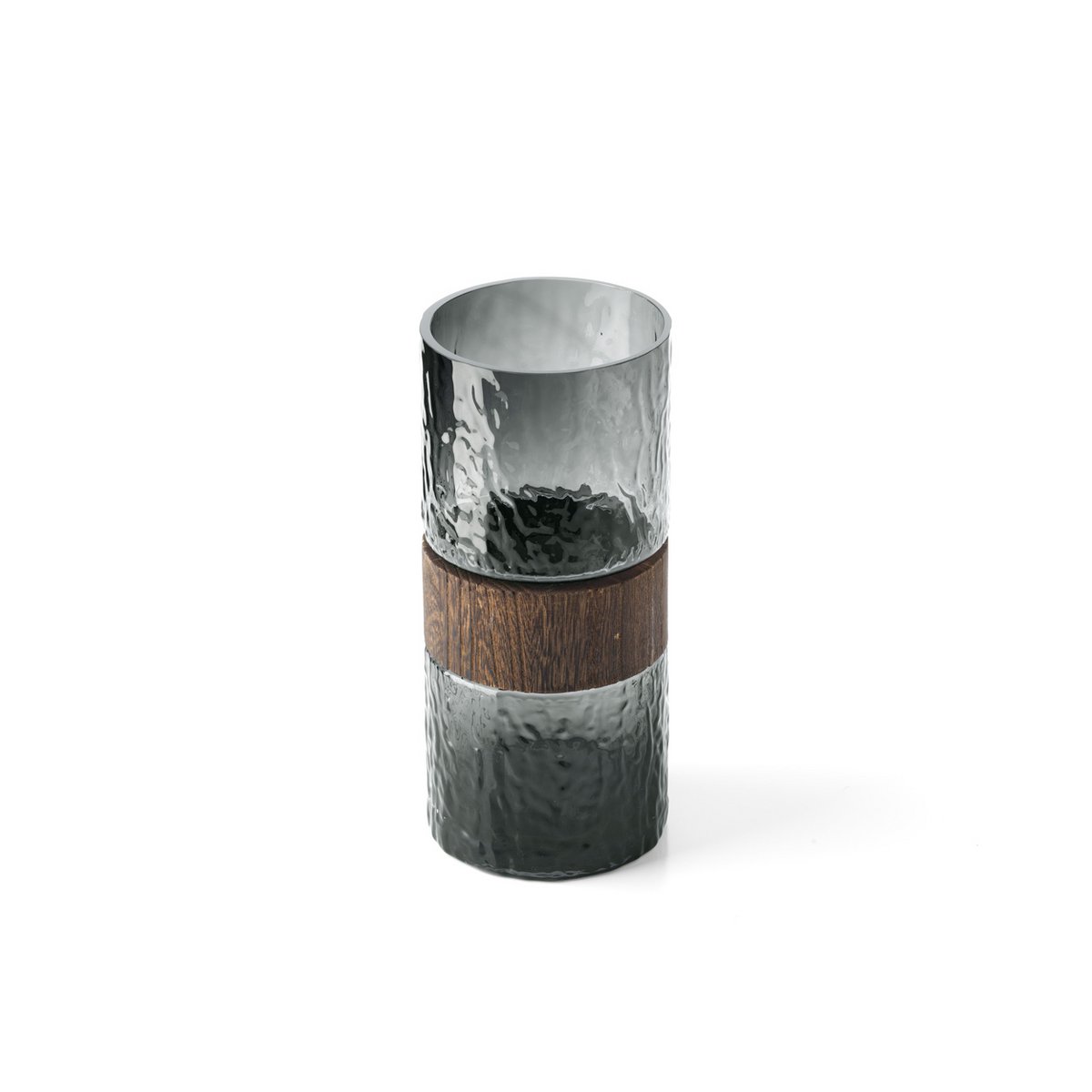 Vase aus Glas & Holz, Dunkelgrau - Mittel