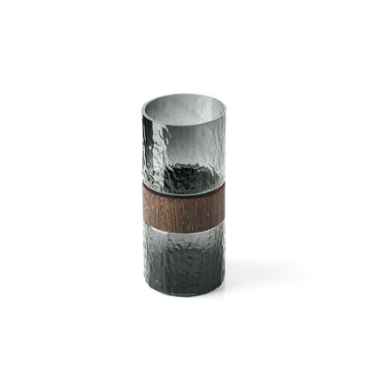Vase aus Glas & Holz, Dunkelgrau - Mittel