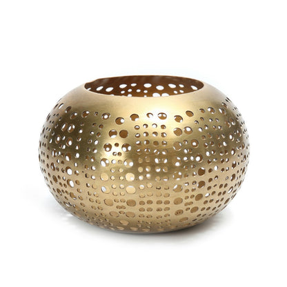 Brass tea light holder 16×16×10 cm - polka dot pattern