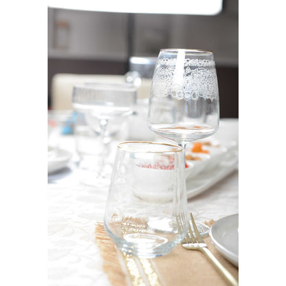 Glass wine flutes set of 6 - transparent with gold detail