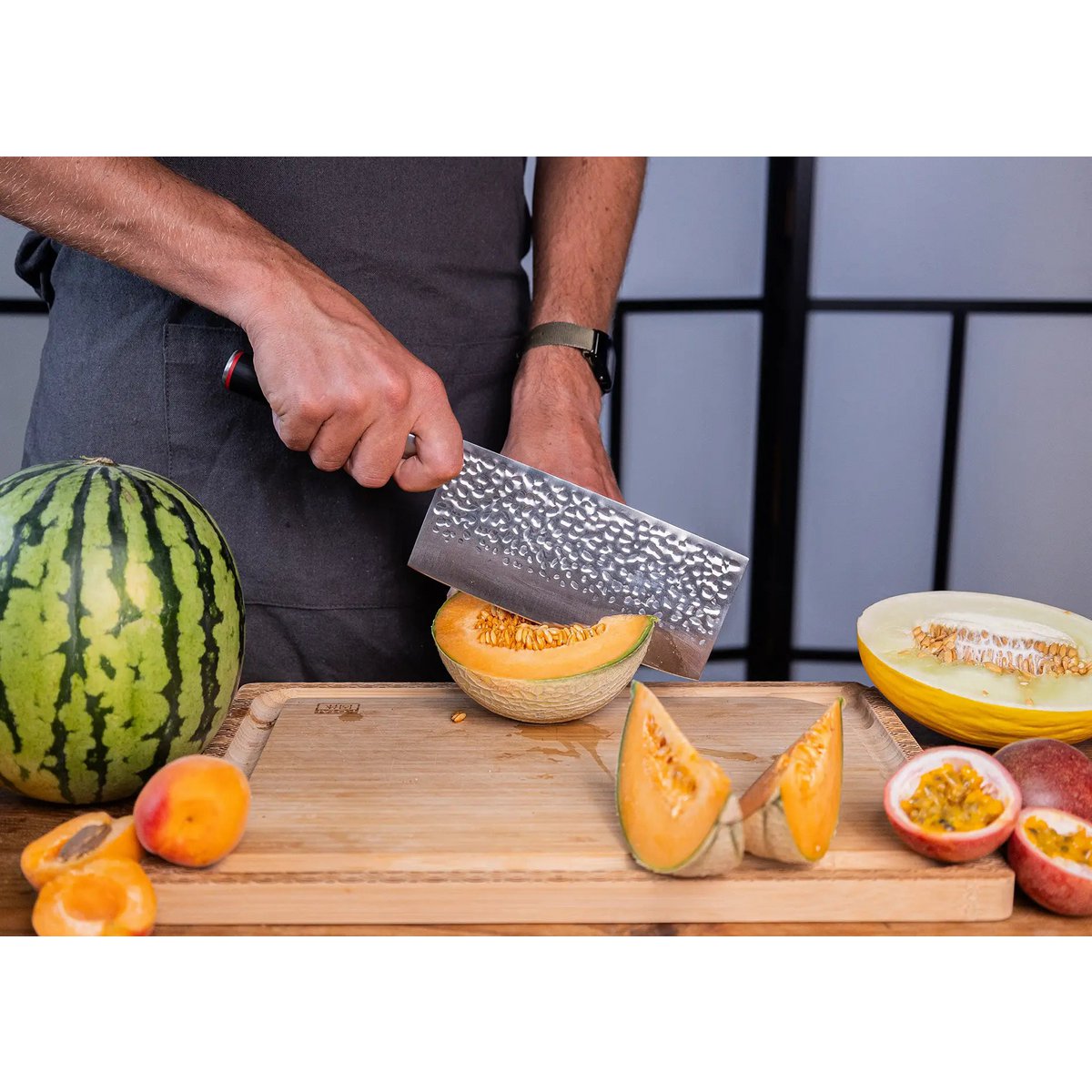 Cleaver knife, 19 cm - black pakkawood handle with sheath