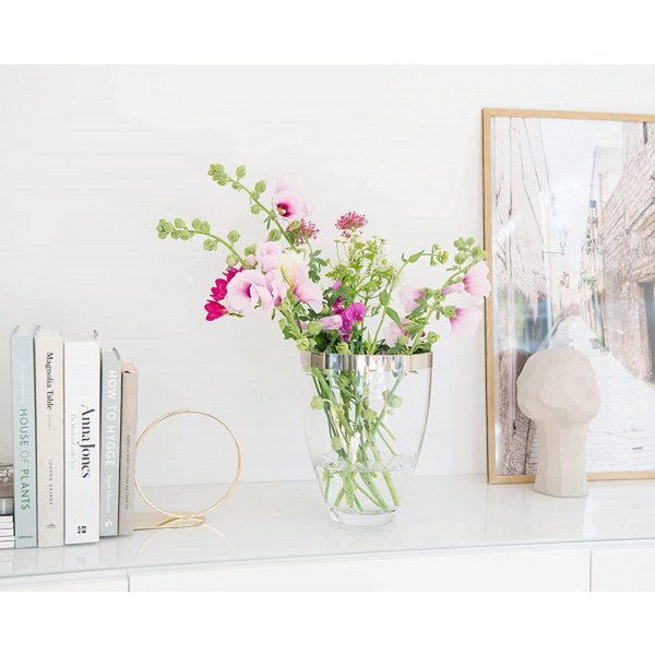 Hand-blown glass vase Charlotte, 20cm - platinum rim