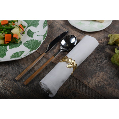 Gold napkin rings, set of 4 - metal leaf design