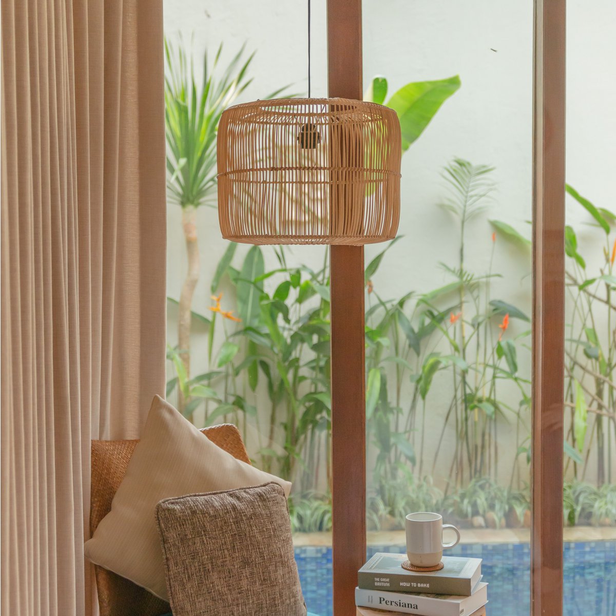 Fletlampe af rattan Ø 40 cm – håndlavet i Indonesien