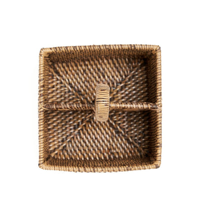 Rattan cutlery caddy, two-part - Natural brown