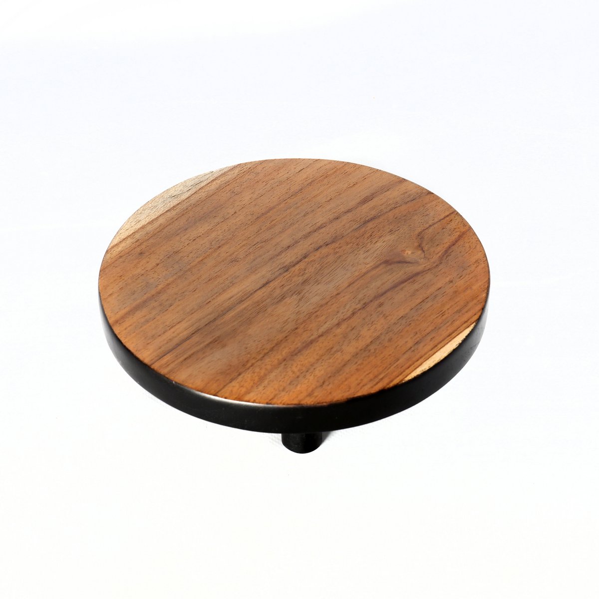 Teak cake stand with black accents, medium