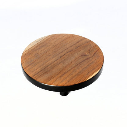 Teak cake stand with black accents, medium