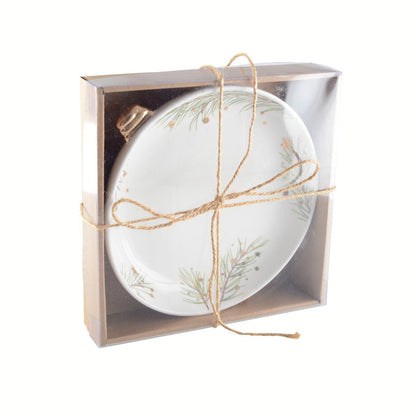 Ceramic Christmas bauble bowl - green, gold 19.5cm