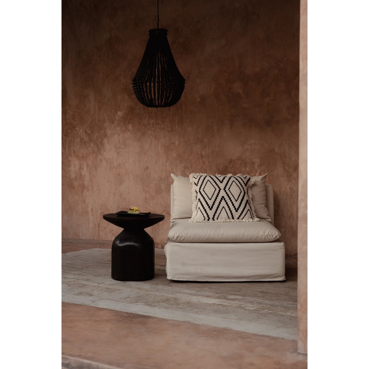 Natural black cotton cushion cover 50×50 cm - diamond pattern