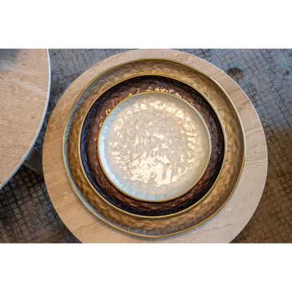 Aluminum decorative tray, brown, round, 39 cm