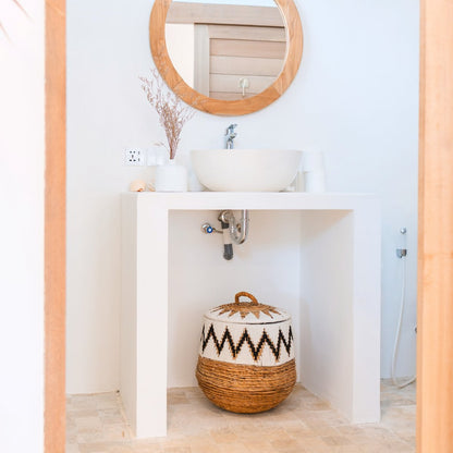 Lidded jute laundry basket L – Ø43 × 45 cm