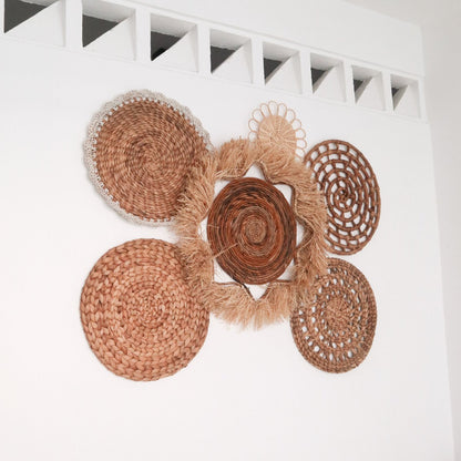 Mixed woven wall decor set of 6 – rattan, raffia & seagrass