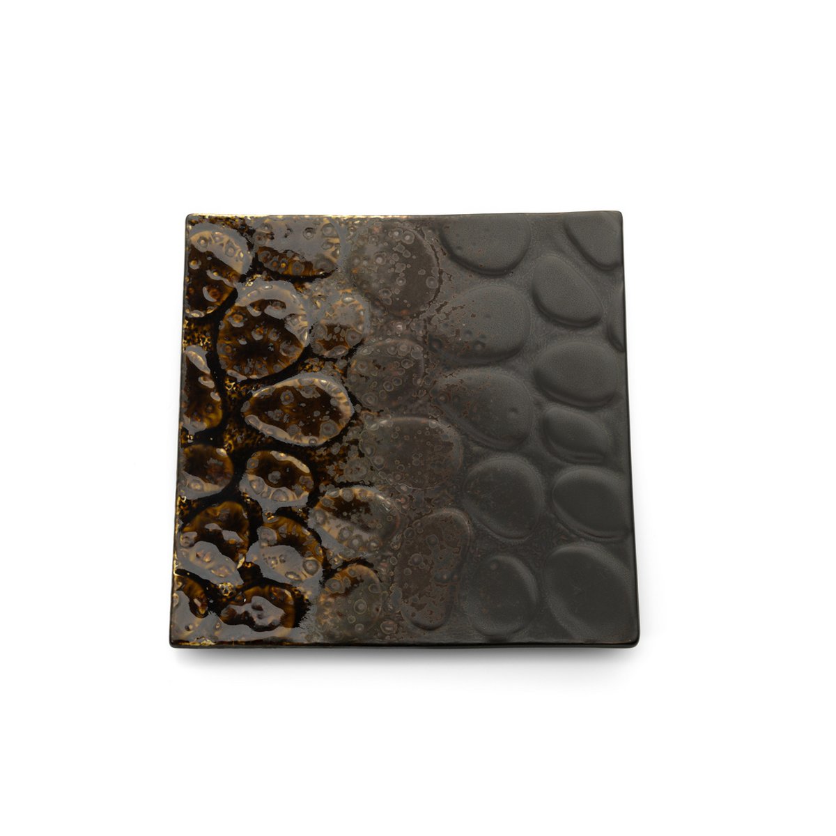 Ceramic square plate, 20.5 cm - brown