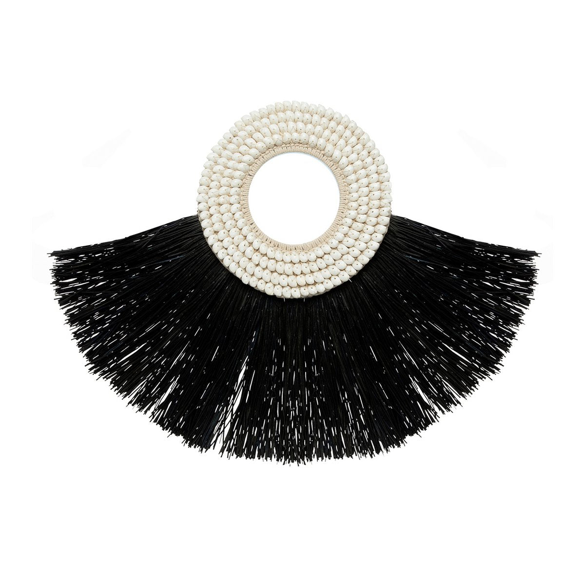 Seagrass wall circle, black, 86 cm - with shells