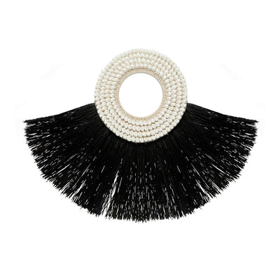 Seagrass wall circle, black, 86 cm - with shells