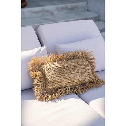 Raffiakissenbezug 30×50 cm – handgewebt, Natur-Beige