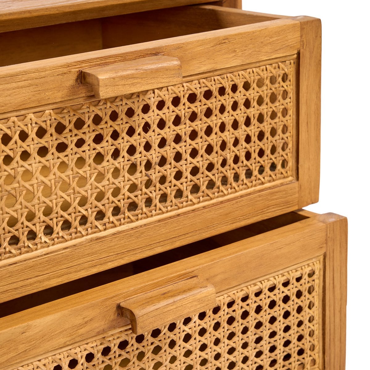 Teak rattan nightstand, handwoven - Natural