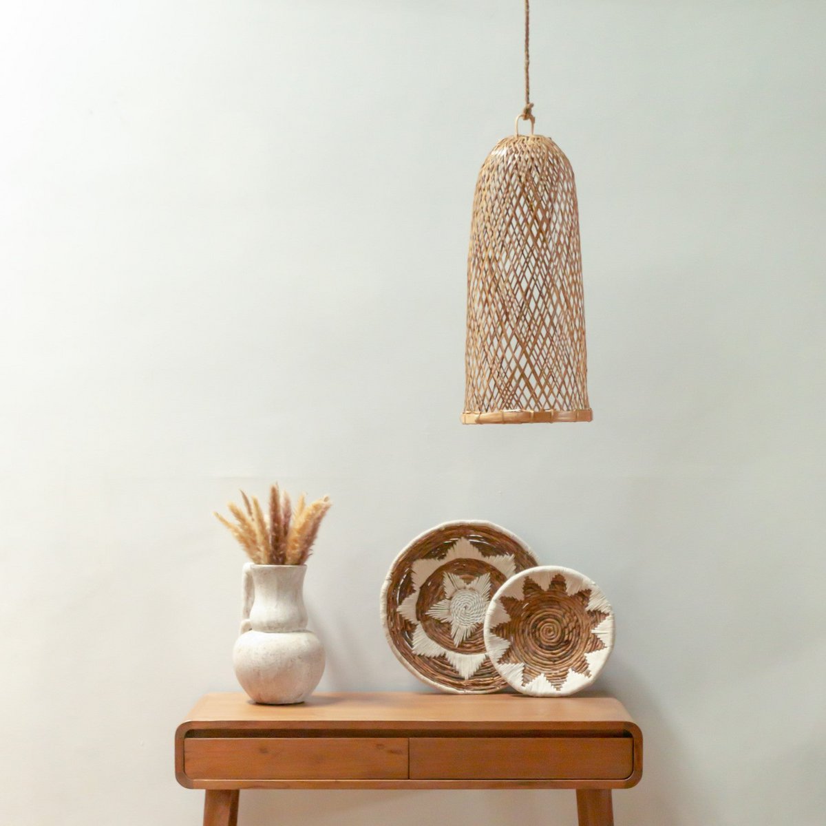 Lampeskærm af bambus og rattan Ø 25 cm – flettet, beige, 60 cm høj