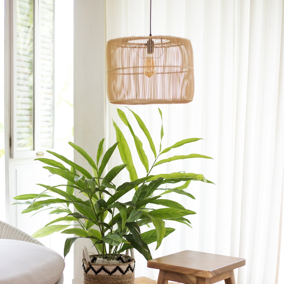 Fletlampe af rattan Ø 40 cm – håndlavet i Indonesien