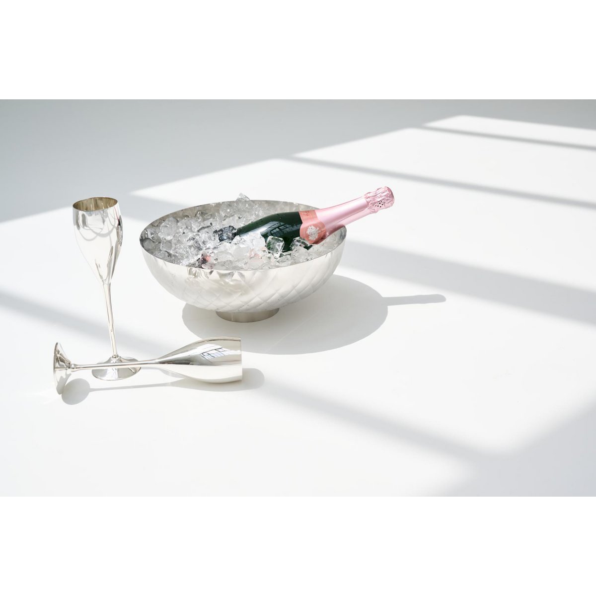 Champagneglas i messing, sæt med 4, 23 cm – forsølvet