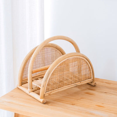 Handwoven rattan magazine rack ALOR - two compartments
