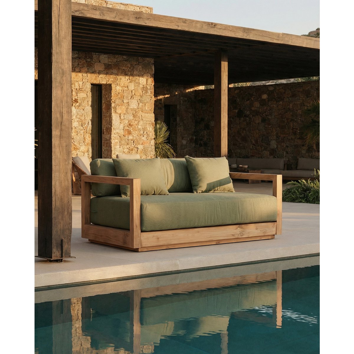 Umalas Zweisitzer-Sofa, recyceltes Teakholz – Outdoor