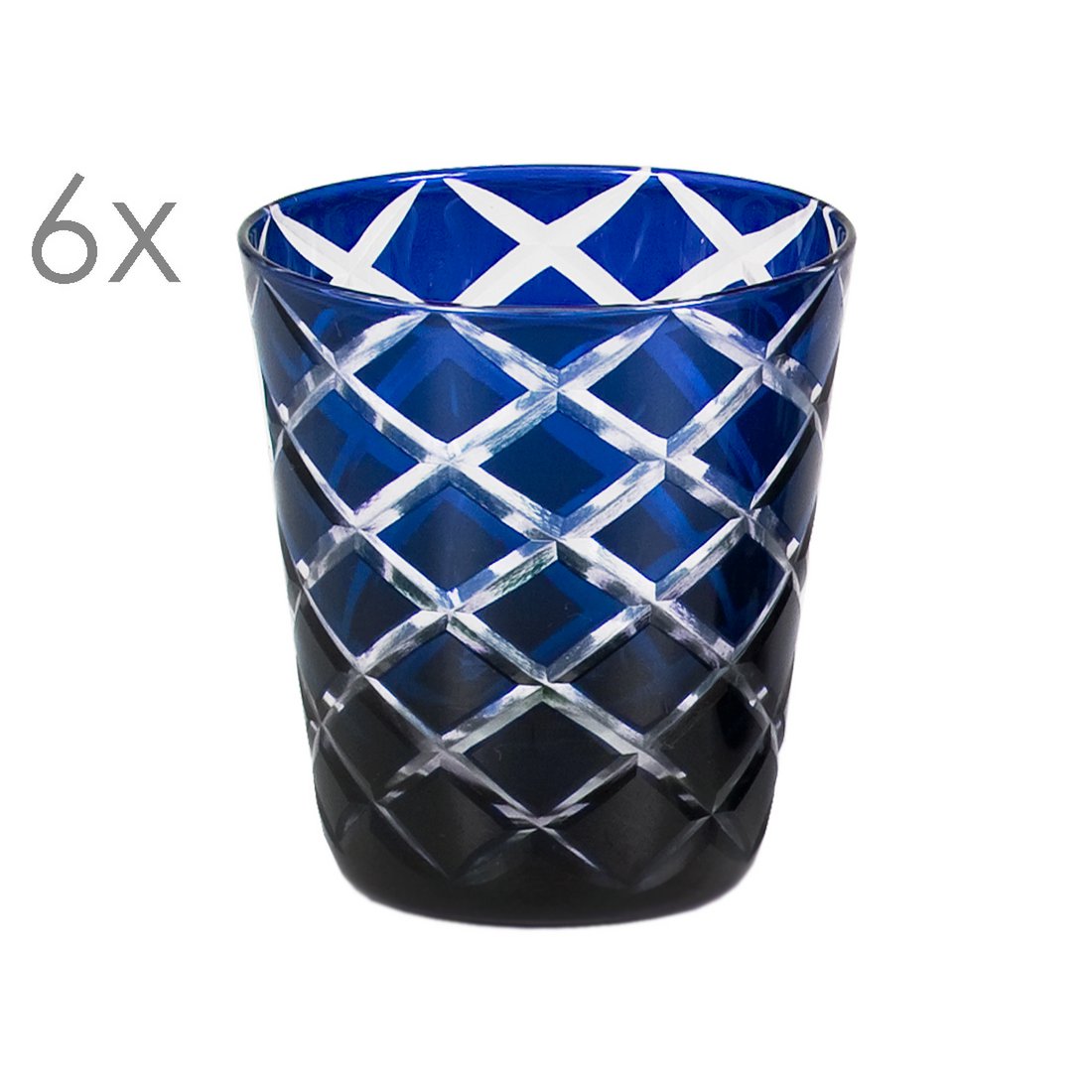 Hand-cut crystal glasses Dio, blue, set of 6 - 10 cm