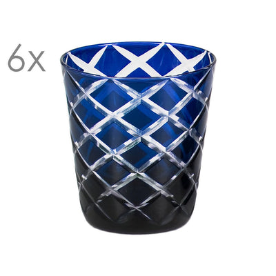 Hand-cut crystal glasses Dio, blue, set of 6 - 10 cm