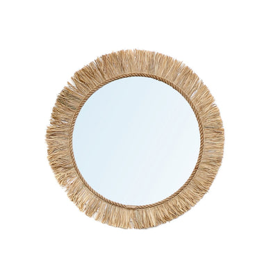 Raffia mirror, round, 60 cm - sun-inspired frame