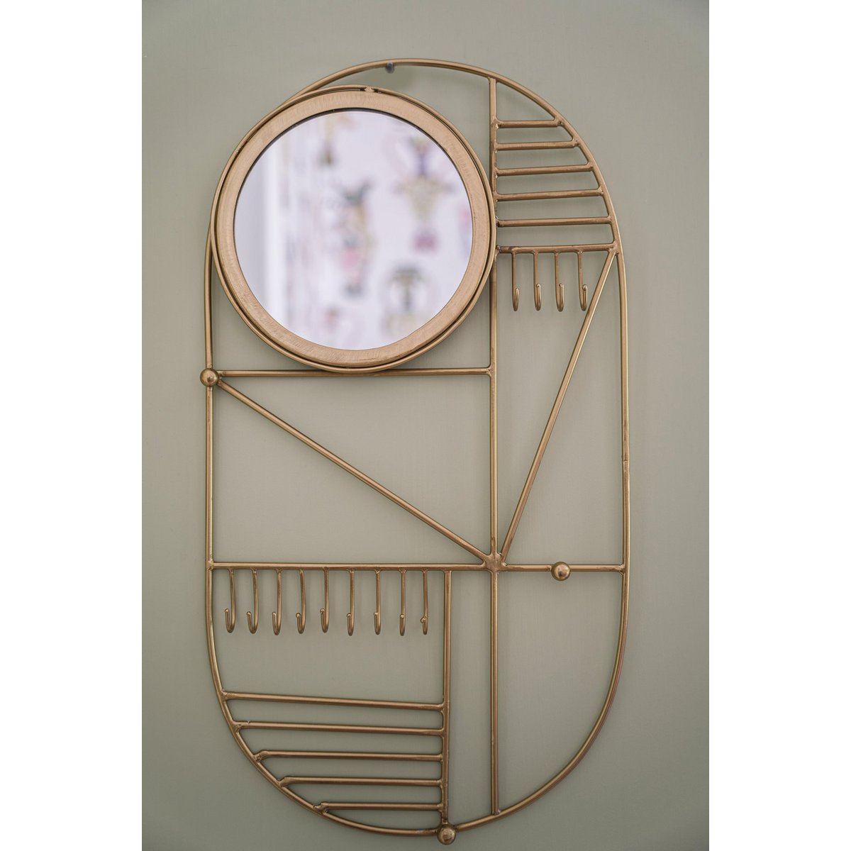Vægbøjle i jern, oval, messing, 28×52 cm - dekorativ